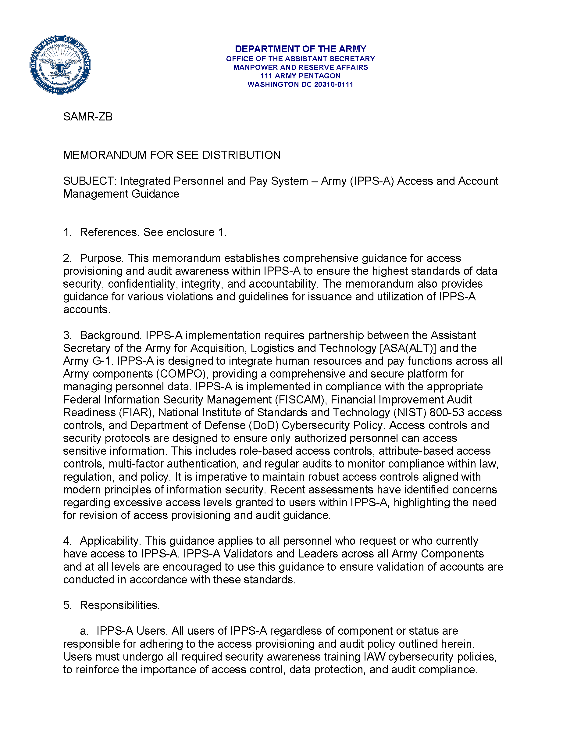 Link to Access and Account Management Guidance Memo